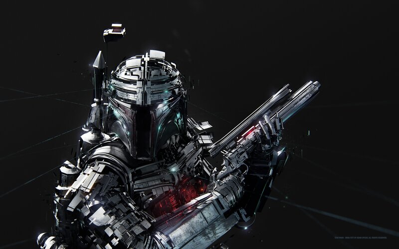 Boba Fett in Armor — Black, Dramatic, Digital Art, Gun
