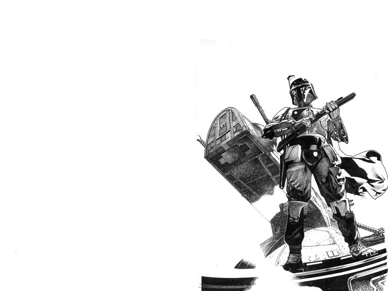 Boba Fett in Armor — Black, Dramatic, Manga