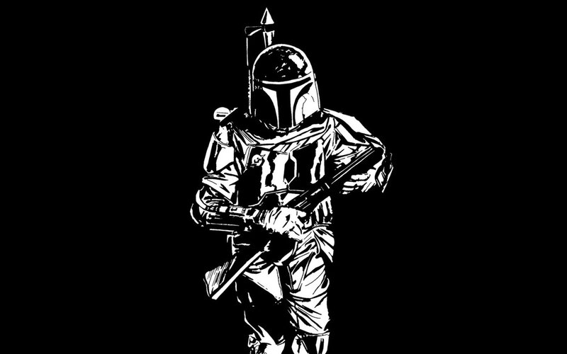 Boba Fett in black and white
