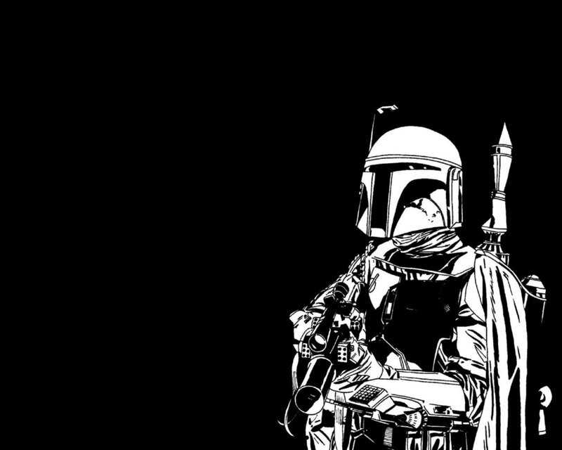 Boba Fett in black and white