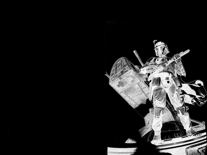 Boba Fett in black and white