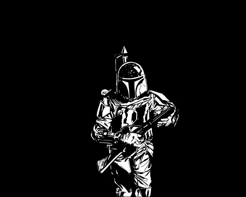 Boba Fett in black and white