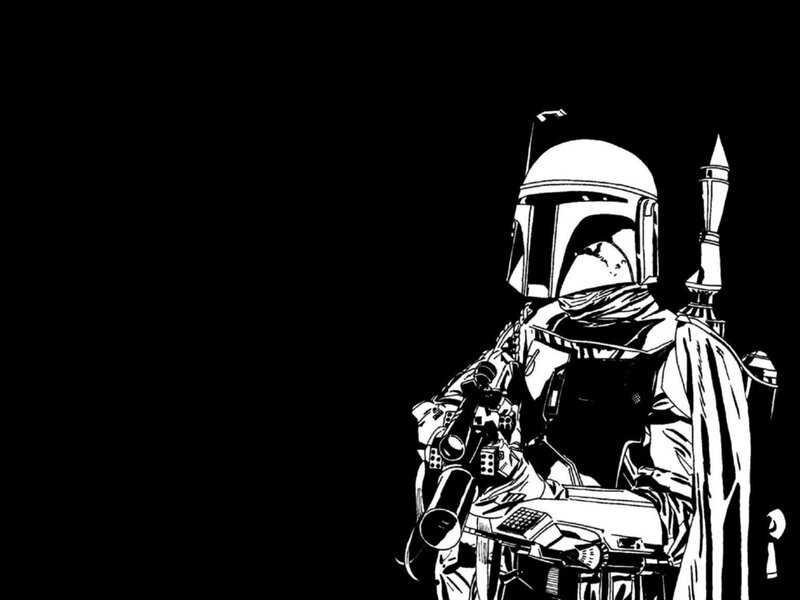 Boba Fett in black and white
