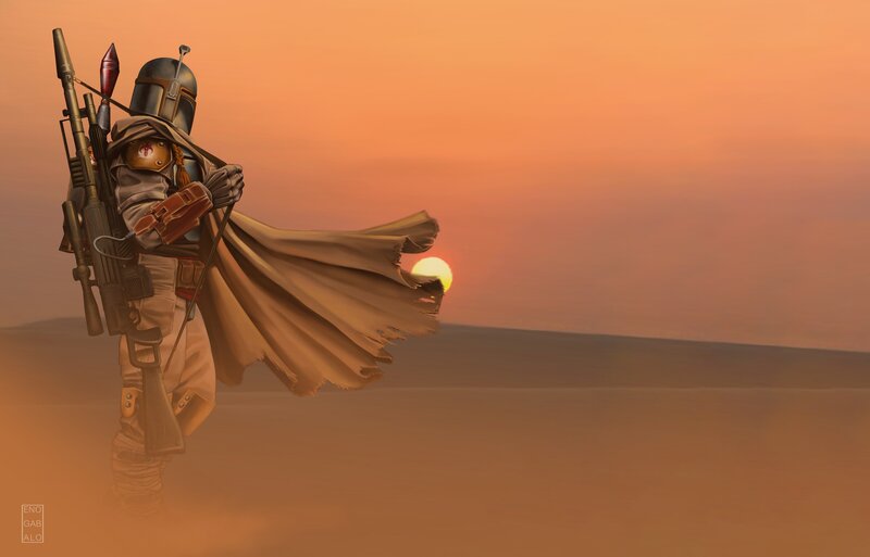 Boba Fett in Desert — Orange, Dramatic, Sunset