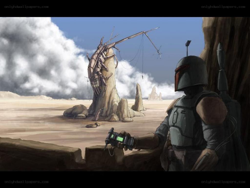 Boba Fett observes a desert structure
