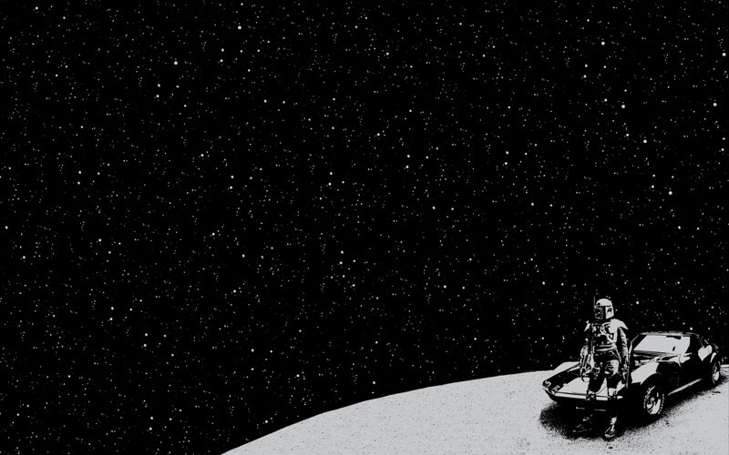 Boba Fett on a starry planet