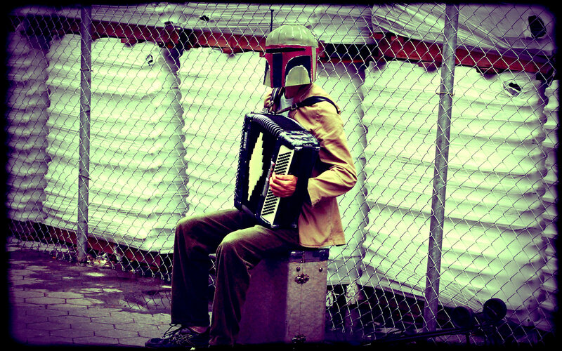 Boba Fett playing accordion