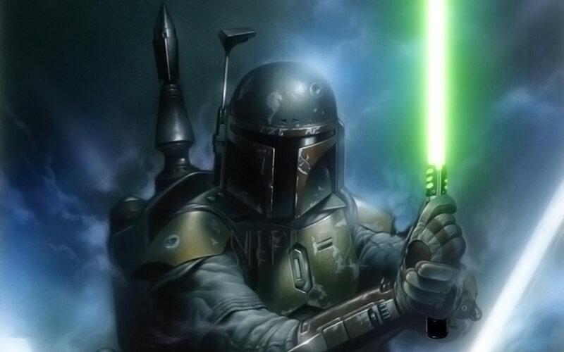 Boba Fett with green lightsaber