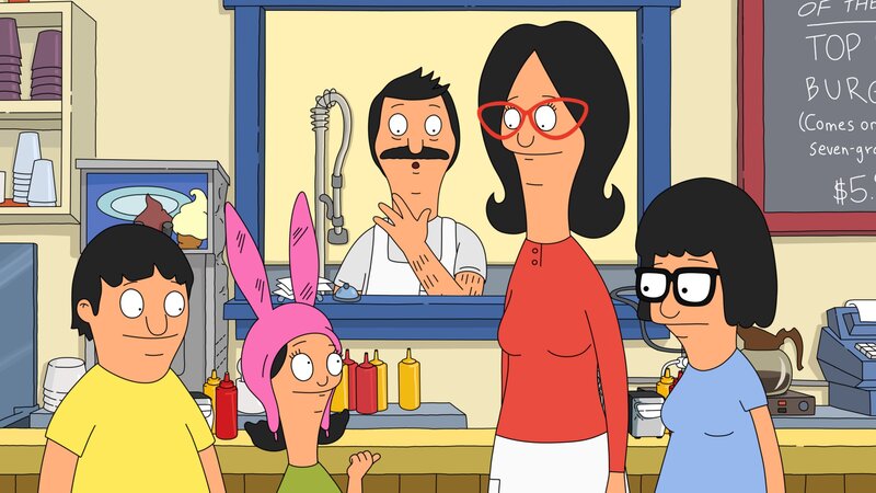 Bobs Burgers family at counter