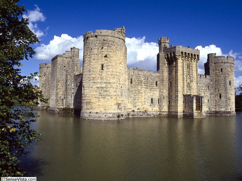 Bodiam Castle — Blue, Serene, Afternoon, Photograph, Moat, Trees, Sky, Green, Gray