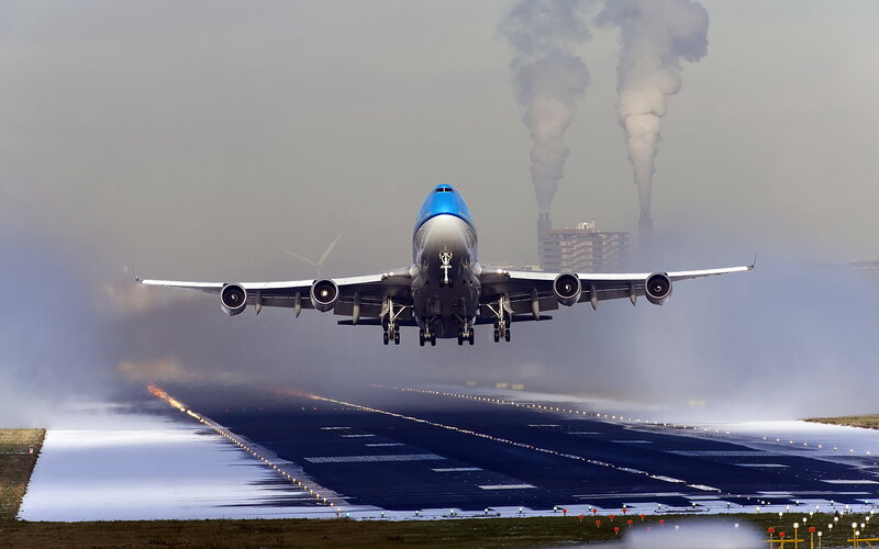 Boeing 747 Airplane — Blue, Dramatic, Photograph