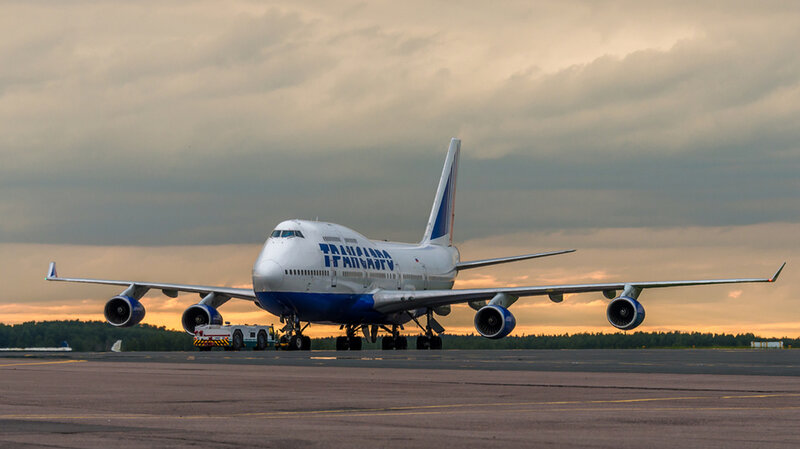Boeing 747 Airplane — Gray, Dramatic, Sunset