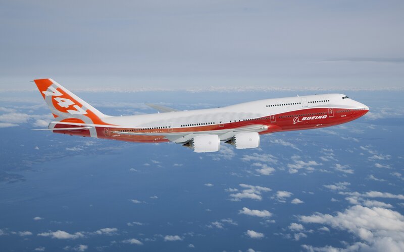 Boeing 747 Airplane — Red, Serene, Photograph