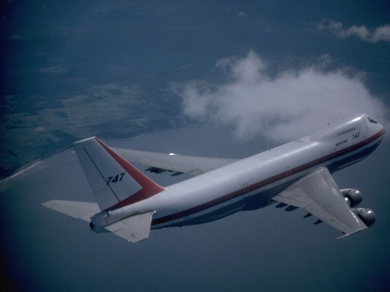 Boeing 747 Airplane — White, Serene, Photograph, Clouds