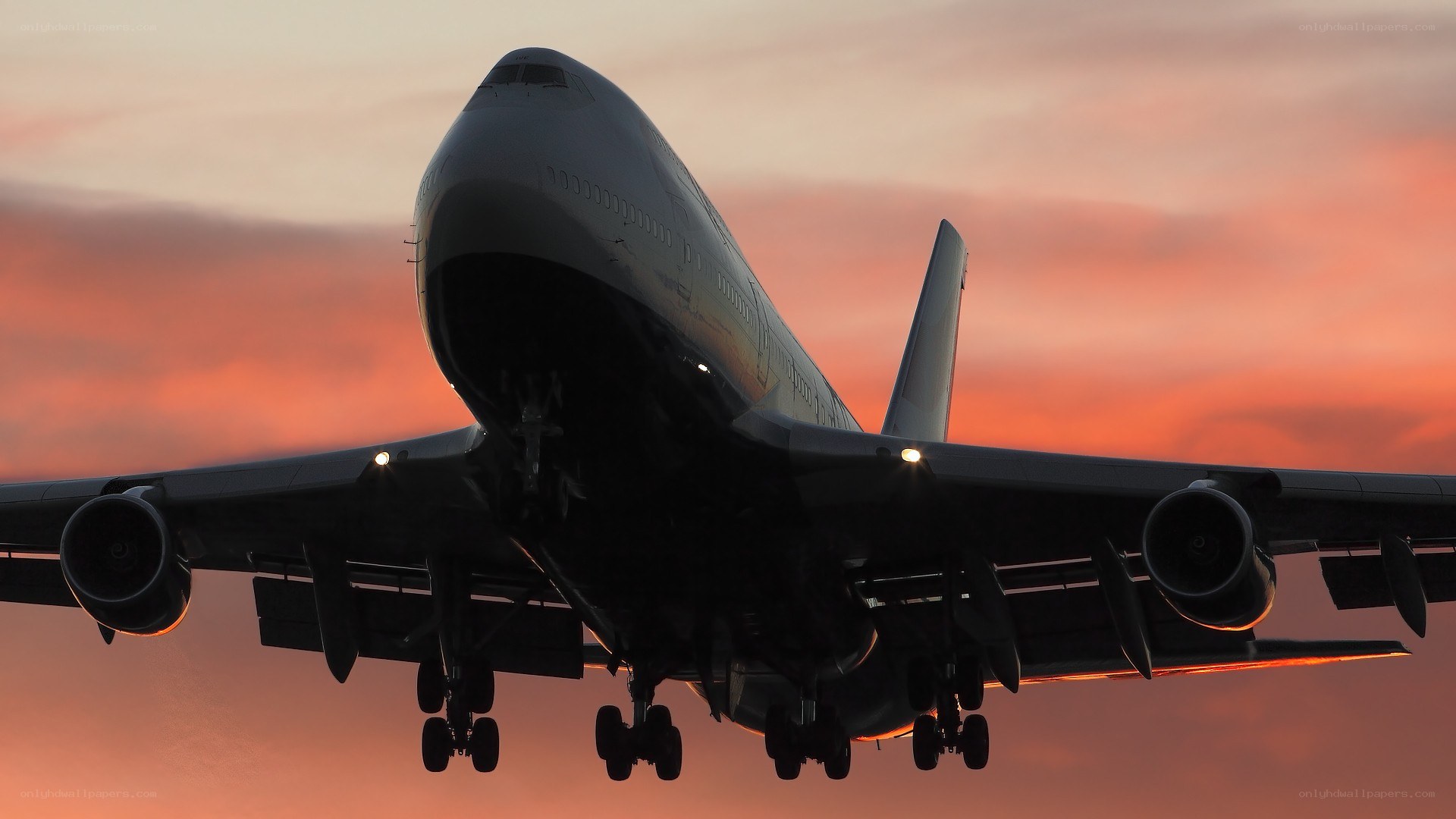 Boeing 747 at sunset