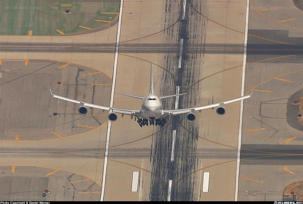 Boeing 747 landing on runway