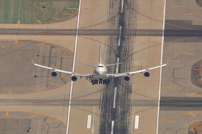 Boeing 747 landing on runway