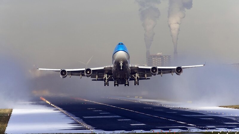 Boeing 747 Taking Off — Blue