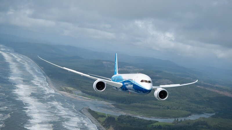 Boeing 787 Airplane — Blue, Dramatic, Afternoon