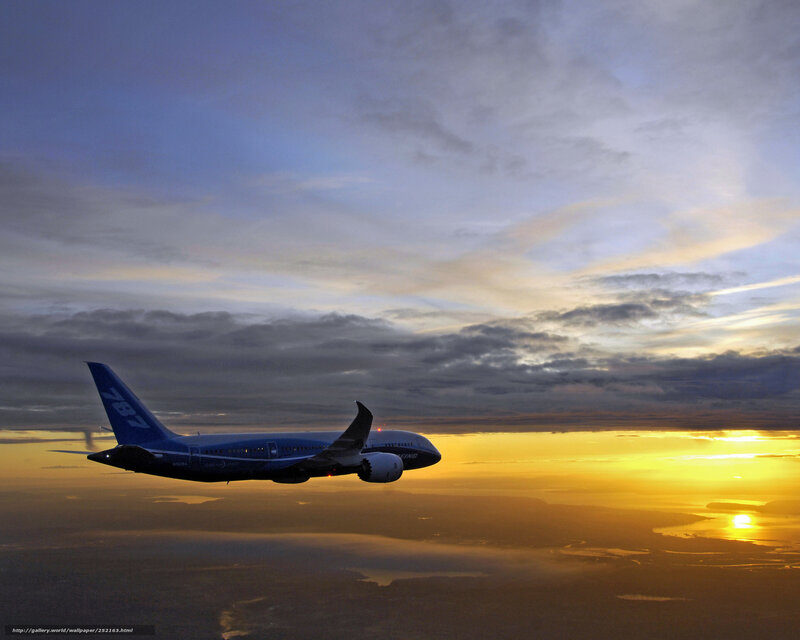 Boeing 787 in sunset flight