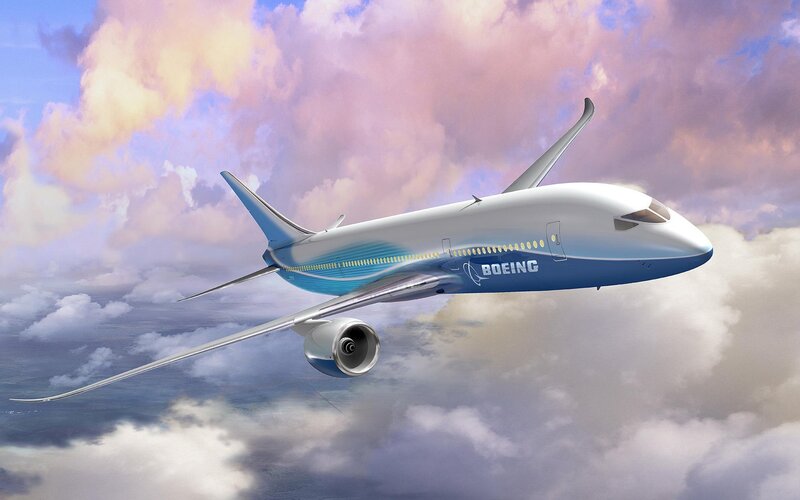 Boeing Airplane in Flight — Blue, Serene, Sunset, Digital Art