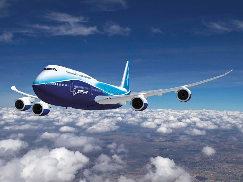 Boeing Airplane in Flight — Blue, Serene