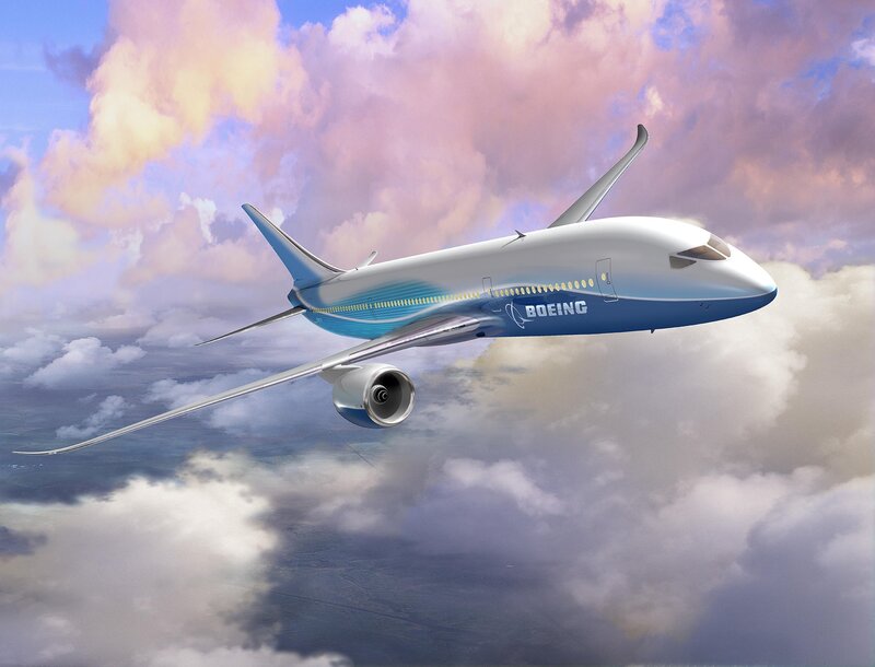 Boeing Airplane in Flight — Blue