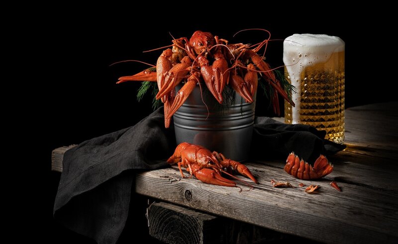 Boiled Crawfish on Table