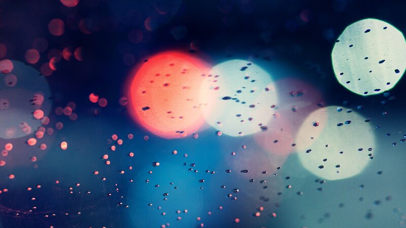 bokeh lights through raindrops