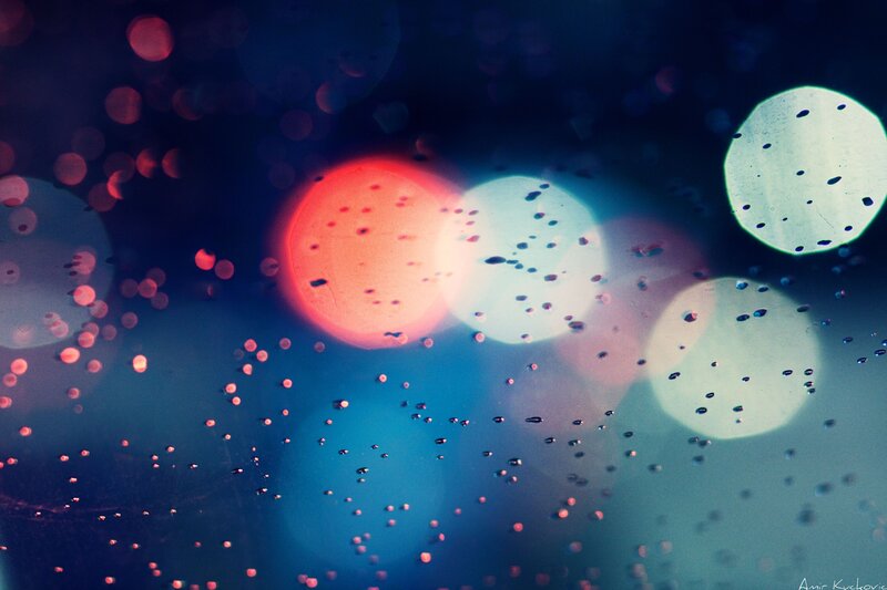 bokeh lights through raindrops