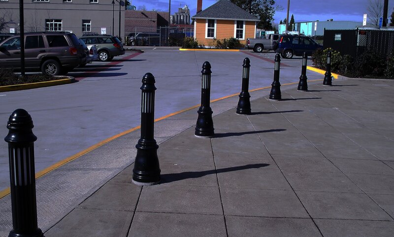 Bollards in a parking lot