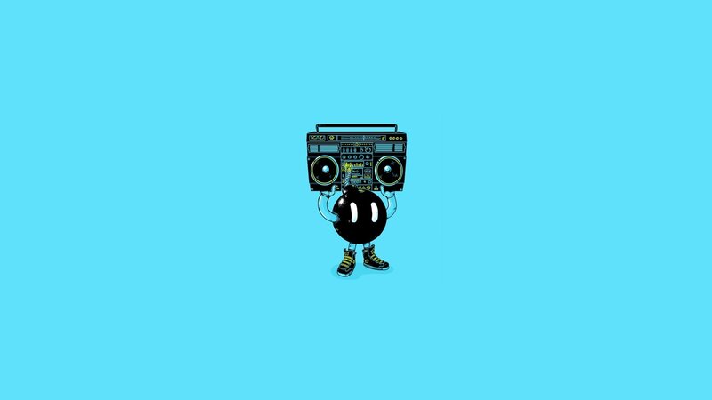bomb character with boombox
