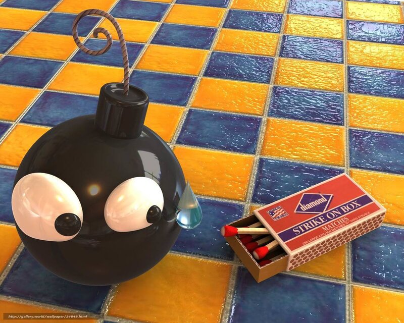 Bomb with matchbox on tiles