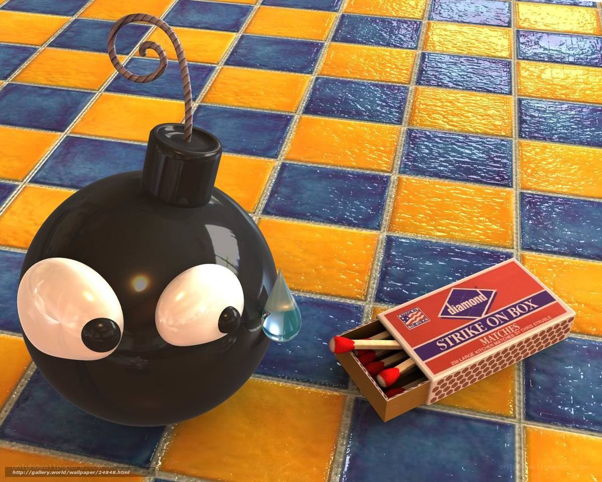 Bomb with matchbox on tiles