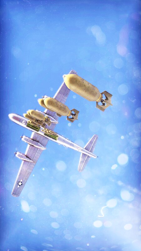 Bomber Aircraft Dropping Bombs — Blue, Dramatic