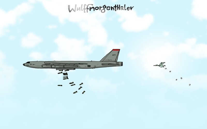 Bomber Aircraft Dropping Bombs — Blue