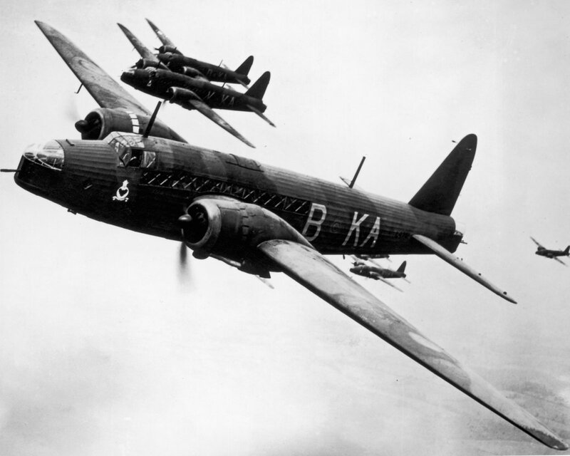 Bomber Aircraft Formation — Black, Dramatic, Photograph, Clouds, Propellers