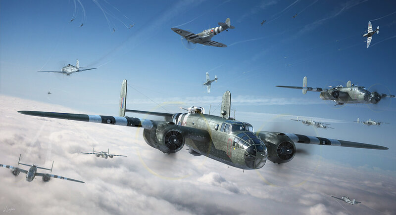 Bomber Aircraft Formation — Blue, Dramatic, Afternoon
