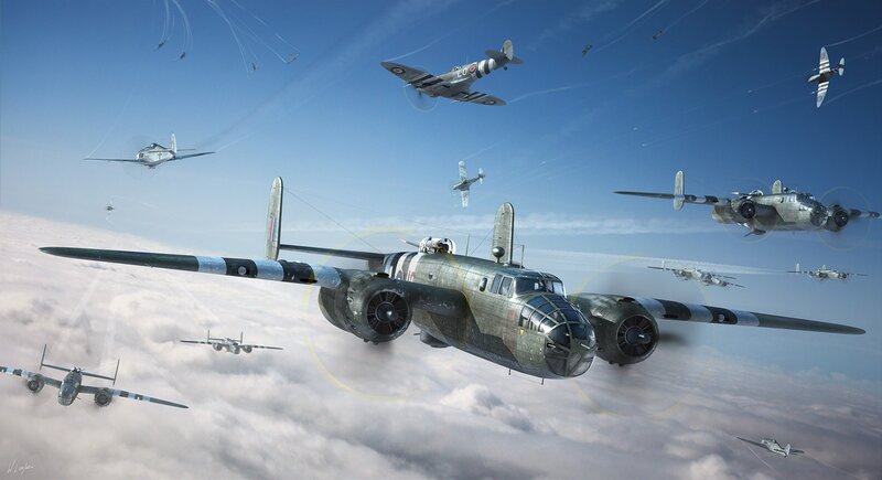 Bomber Aircraft Formation — Blue