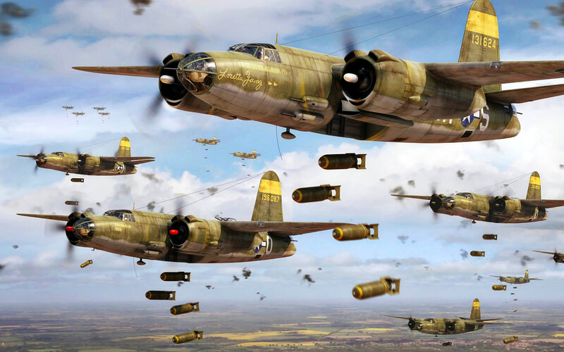 Bomber Aircraft Formation — Green, Dramatic