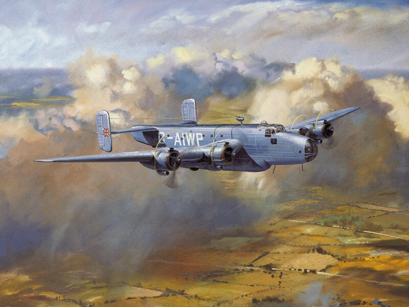 Bomber Aircraft in Flight — Blue, Dramatic, Afternoon, Painting