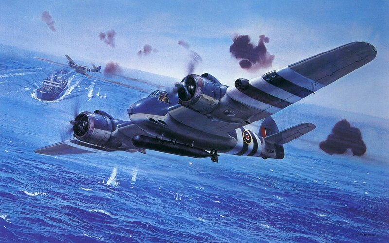 Bomber Aircraft in Flight — Blue, Dramatic, Illustration