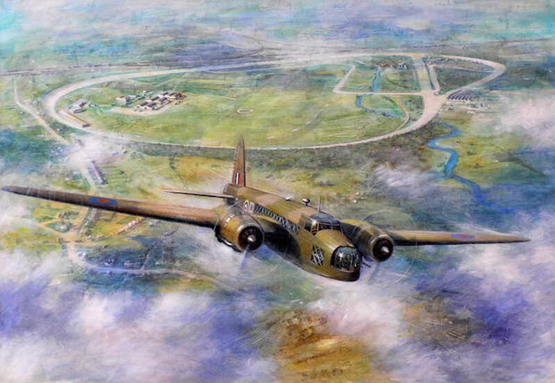Bomber Aircraft in Flight — Green, Dramatic, Afternoon, Painting