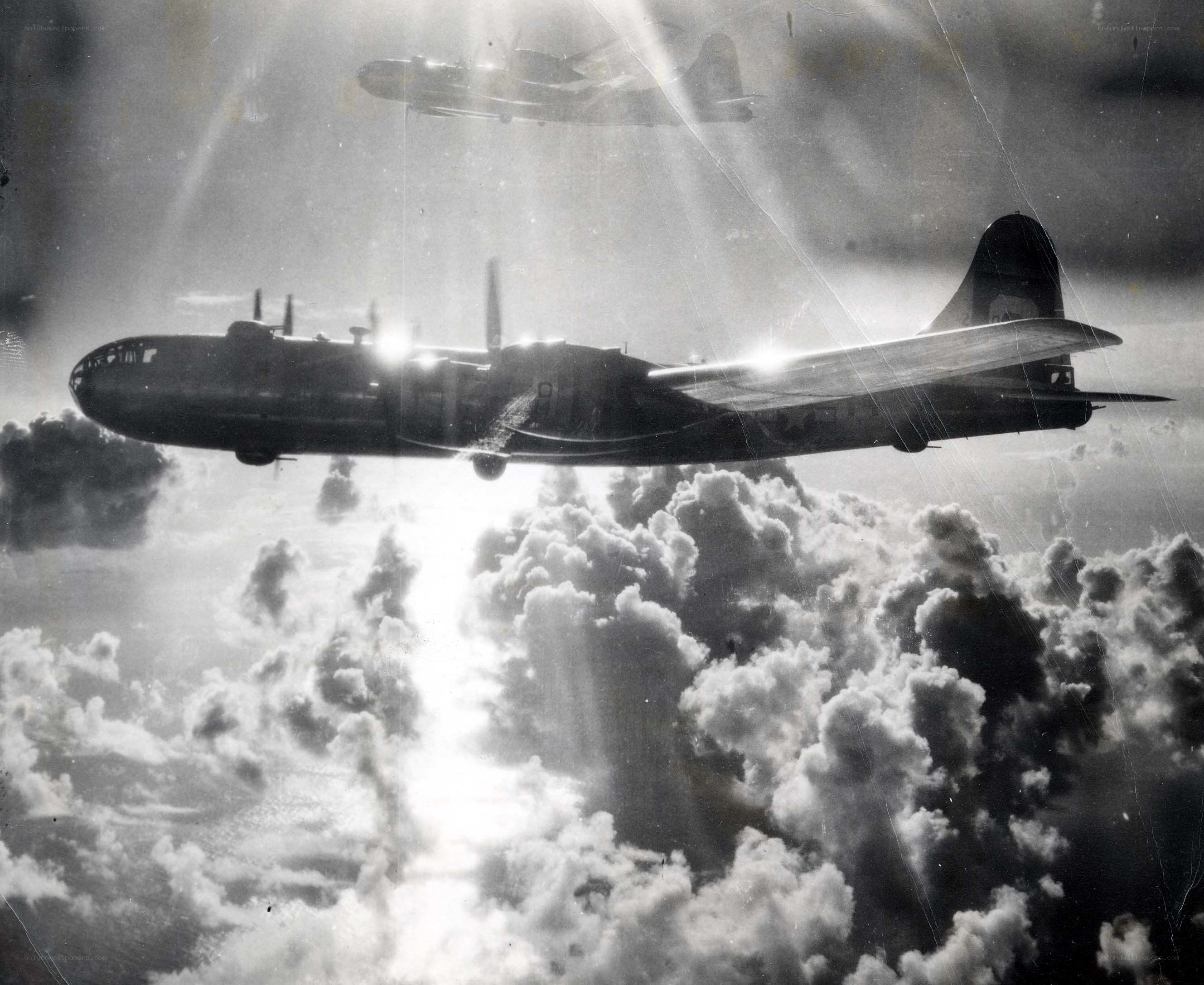 Bomber aircraft in formation