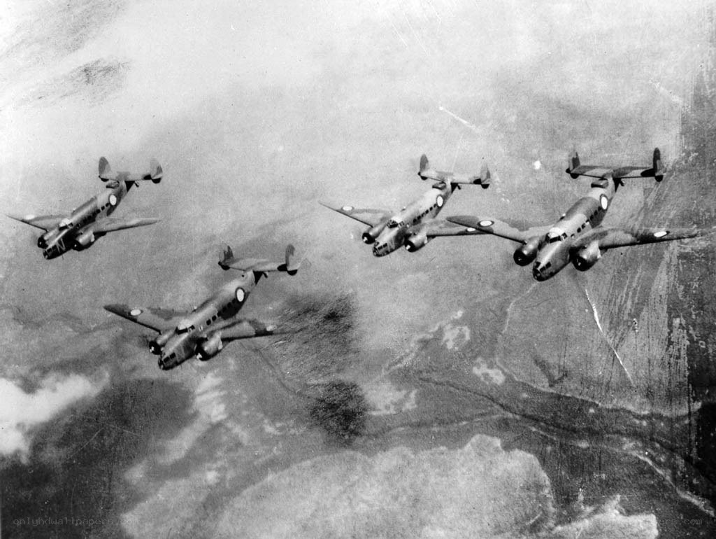 Bomber aircraft in formation
