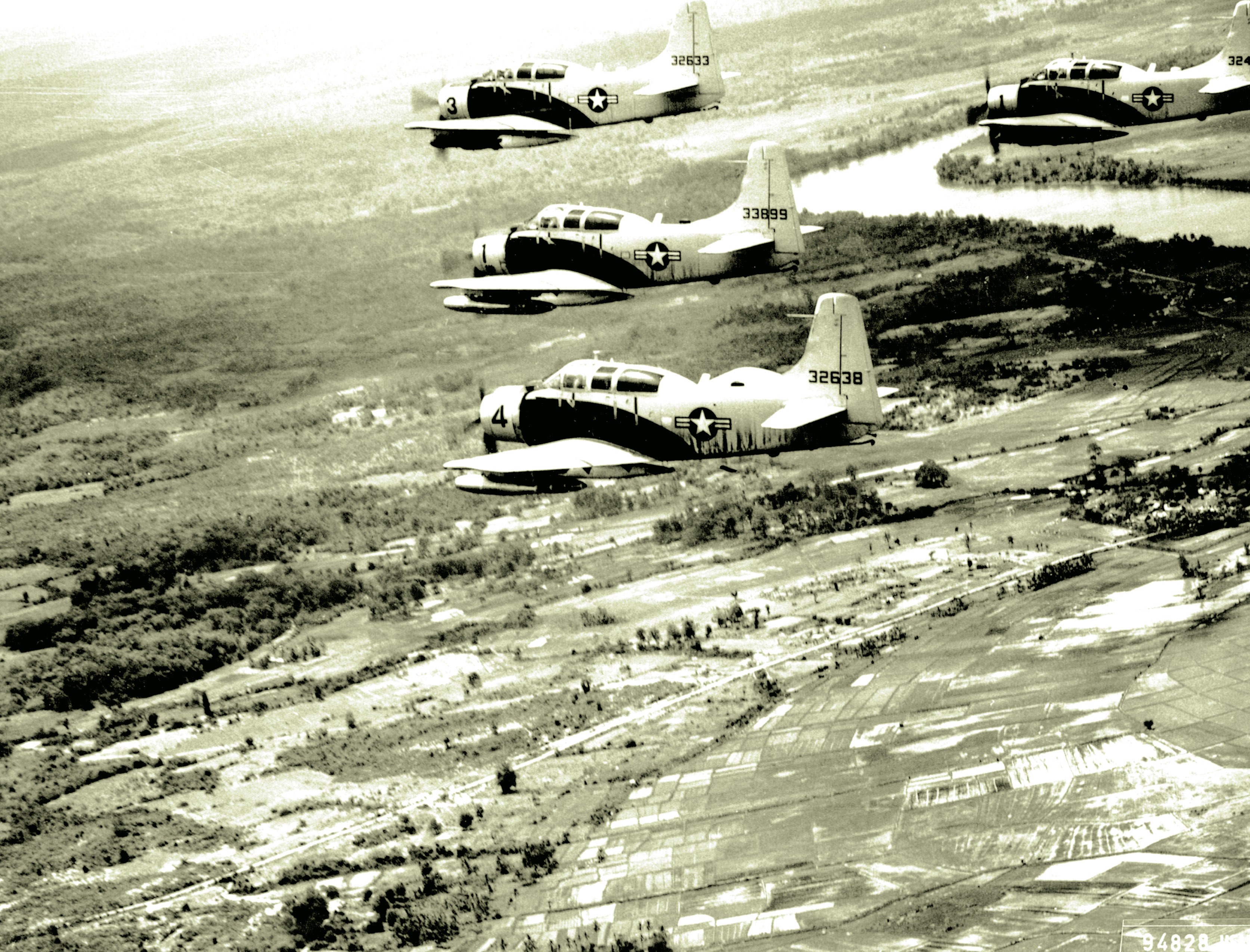 Bomber aircraft in formation