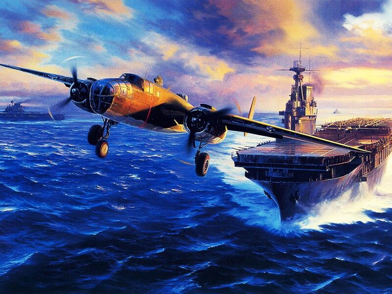 Bomber Aircraft Landing — Blue, Dramatic