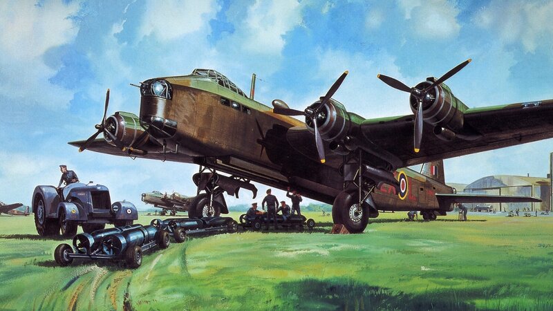 Bomber Aircraft on Airfield — Green, Dramatic, Afternoon