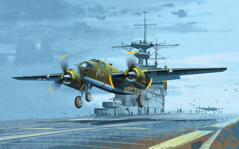 Bomber Aircraft Taking Off — Blue