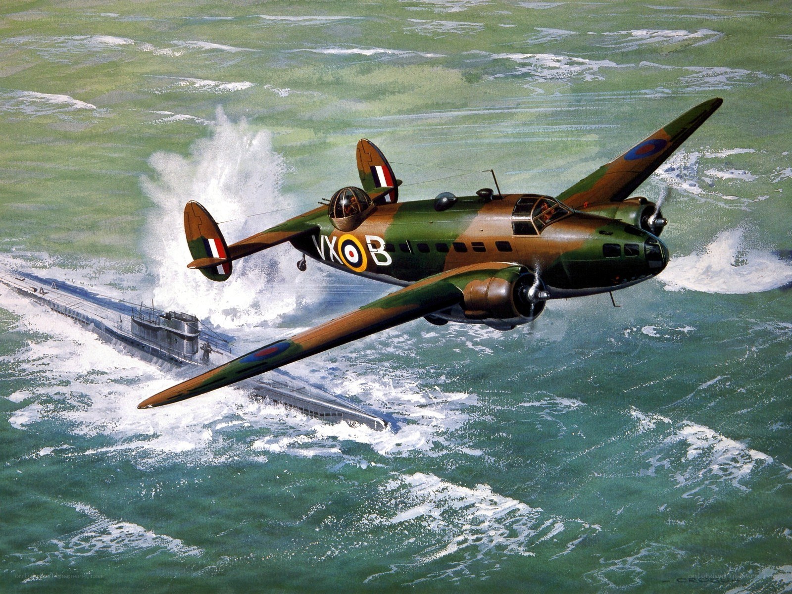 Bomber attacking submarine